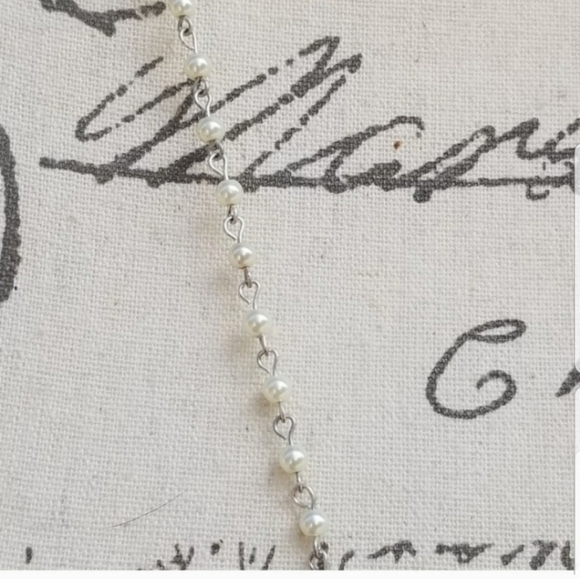 VINTAGE ROSE MAGNASITE STONE CROSS PENDANT & FAUX PEARL CHAIN LONG BOHO NECKLACE - Picture 5 of 6